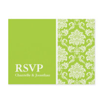 Green Damask RSVP Postcard