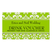 Green Damask Wedding Drink Voucher for Reception Business Card
