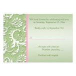 Green Damask with Pink Reply Card Personalised Invitations