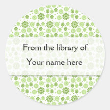 Green Digital Flowers Personalised Bookplates Round Sticker