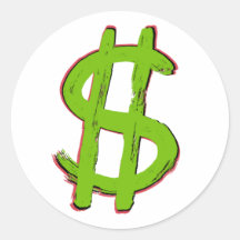 Green Dollar Sign Round Stickers
