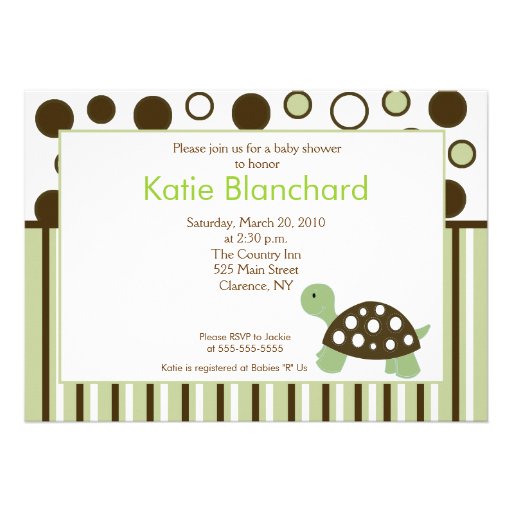 Green Dot Turtle Modern 5x7 Baby Shower Invites