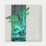 Green Dragonfly and Frog in the Pond Magnet