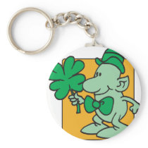 Green Dude With Four Leaf Clover Key Chain