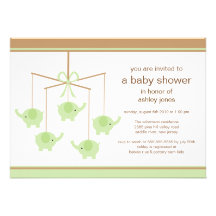 Green Elephant Mobile Baby Shower Invitation