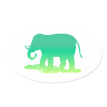 Green Elephant Oval Stickers
