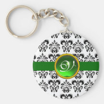 GREEN EMERALD DAMASK MONOGRAM, KEY CHAINS