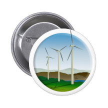 Green Energy Wind Turbine Pinback Button