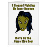 Green Evil Alien Woman Same Side Now Greeting Card