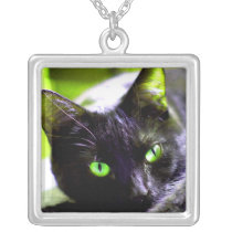 Green Eyed Black Cat Necklace