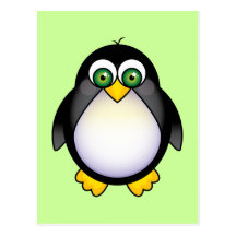 Green Eyed Penguin Cartoon Post Card