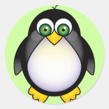 Green Eyed Penguin Cartoon Round Sticker