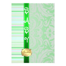Green Fanciful Pinstripe Baby Shower Invitation