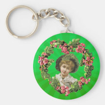 GREEN FEATHERS  GIRL & LIGHT RAYS by SHARON SHARPE Key Chain