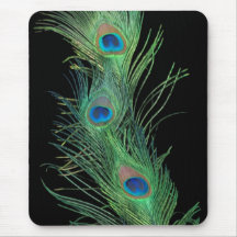 Green Feathers with Black Mousemat