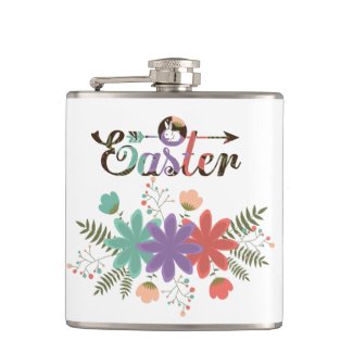 Green Fern And Colourful Flowers Hip Flask