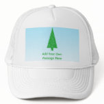 Green Fir Christmas Tree. Blue, White. Custom Text hats
