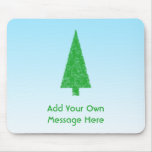 Green Fir Christmas Tree. Blue, White. Custom Text Mouse Pad