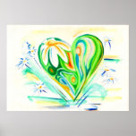 Green Flower Heart and Daisies Poster