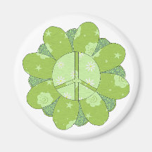Green Flower Peace Sign Fridge Magnet