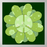 Green Flower Peace Sign posters