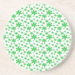 Green Flowers on White Beverage Coaster