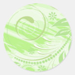 green flowers round sticker