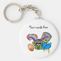 Green Frankenstein monkey girl on white Key Chain