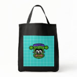 Green Frankenstein monkey on blue tile Bags