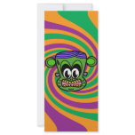 Green Frankenstein monkey on Halloween swirl Full Color Rack Card