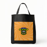 Green Frankenstein monkey on orange swirl Bag