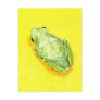 Green frog on yellow background watercolour postcard