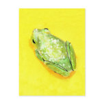 Green frog on yellow background watercolour postcards