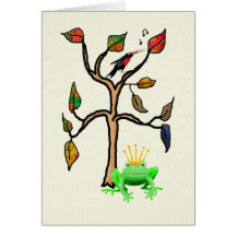 green frog prince, and bird card