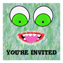 Green Fuzz Monster Invitations