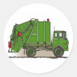 Green Garbage Truck Round Sticker
