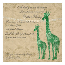Green Giraffe Silhouettes II Baby Invitation