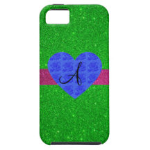 Green glitter monogram blue roses iPhone 5 case