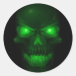 Green Glowing Skull Round Sticker