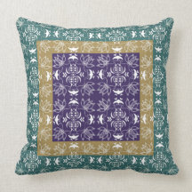 Green, Gold and Blue Pattern   Throw Pillow