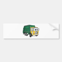 Green Gold Smiling Garbage Truck Cartoon Bumper Sticker