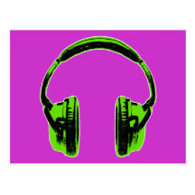 Green Graphic Headphones Post Card