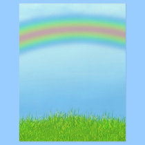Green Grass, Rainbow & Blue Sky Background flyers
