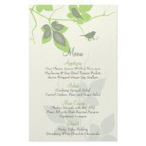 Green Grey Birds and Leaves Wedding Menu Card