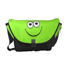 Green happy cartoon smiley face messenger bag