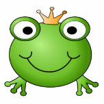 Green happy frog prince, wearing a crown. photo sculptures