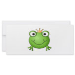 Green happy frog prince, wearing a crown. rack cards