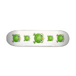 Green happy frog prince, wearing a crown. skateboards