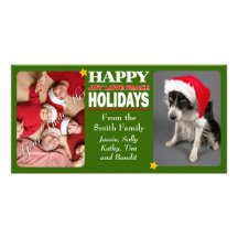 Green Happy Holidays 2 Photo Family Cards Photo Cards