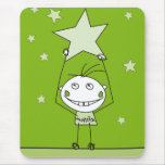green happy monster is catching a falling star mousepad